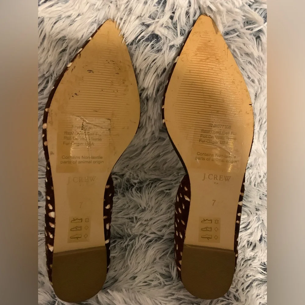J. Crew Brown & White Polka Dot Dyed Calf Fur Flats Women’s Size 7. - Picture 6 of 7